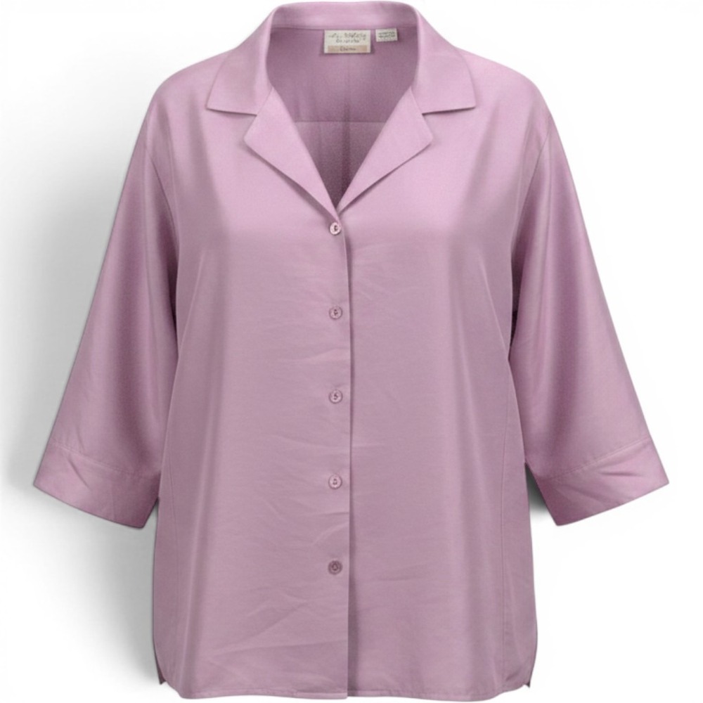 New York City Design Co Silk Blouse Woman 3X Mauve 3/4 Sleeve Button Up